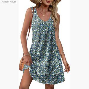 Loose V Neck Sleeveless Sundress with Pockets, Casual Summer Dress